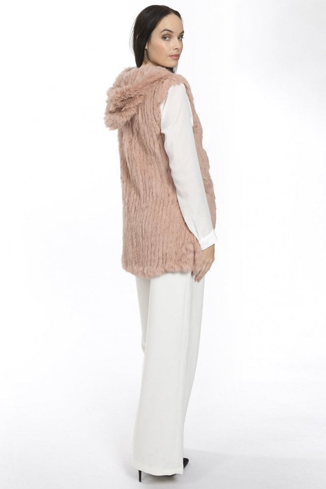 JAYLEY Pink Coney Fur Hooded Long Gilet