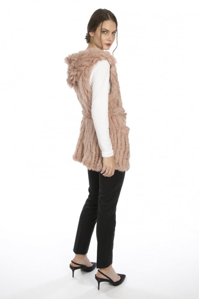 JAYLEY Pink Coney Fur Hooded Long Gilet