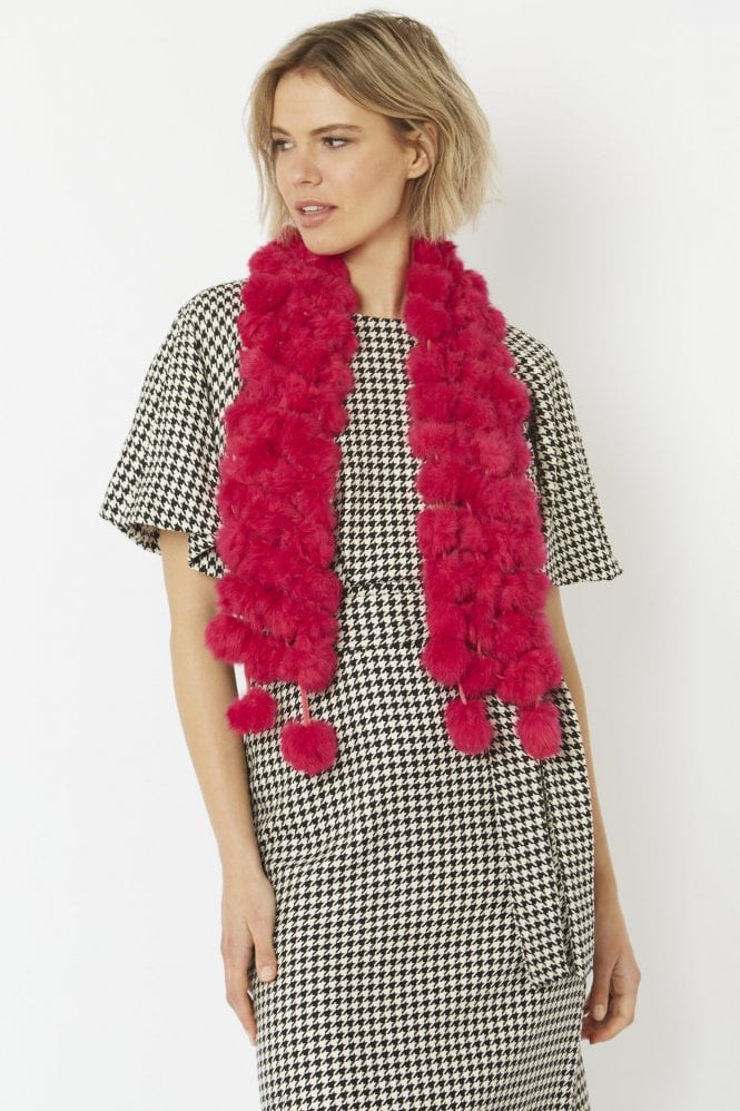 JAYLEY Pink Coney Fur Pom Detail Scarf