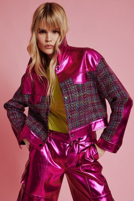 Pink Eco Metallic Faux Leather Cropped Jacket