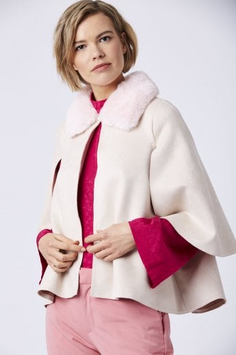 Pink Faux Fur and Faux Suede Cape Jacket