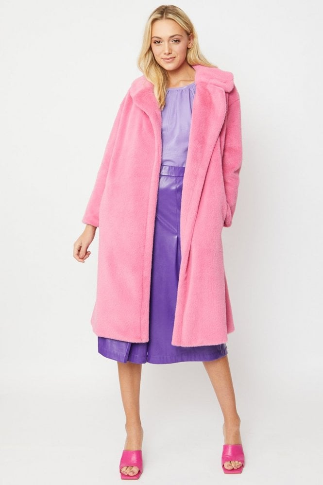 JAYLEY Pink Faux Fur Coat