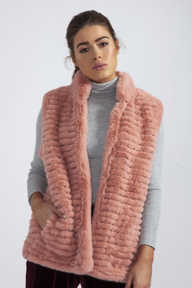 JAYLEY Pink Faux Fur Faux Suede Gilet