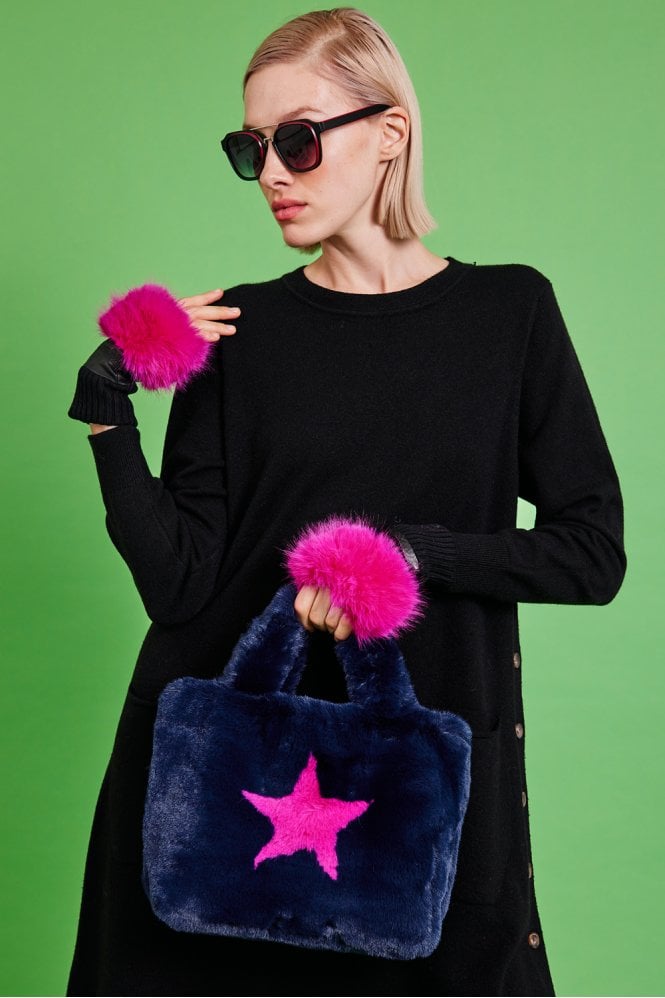 JAYLEY Pink Faux Fur Fingerless Gloves
