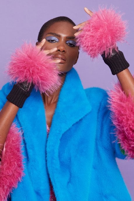 Pink Faux Fur Fingerless Gloves