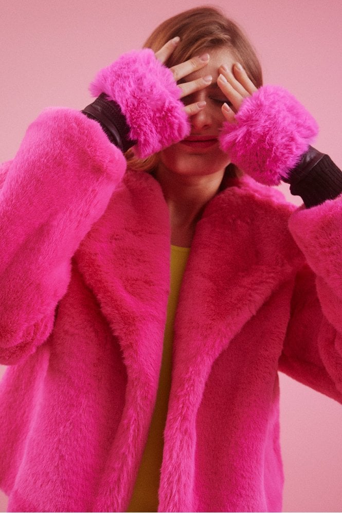 JAYLEY Pink Faux Fur Fingerless Gloves