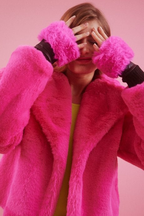 Pink Faux Fur Fingerless Gloves