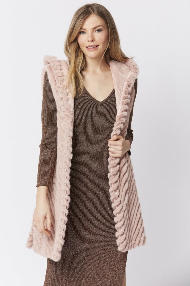 JAYLEY Pink Faux Fur Hooded Vest