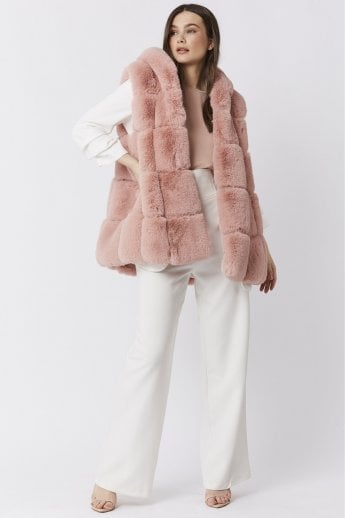 Pink Faux Fur Long Hooded Gilet | Waistcoat