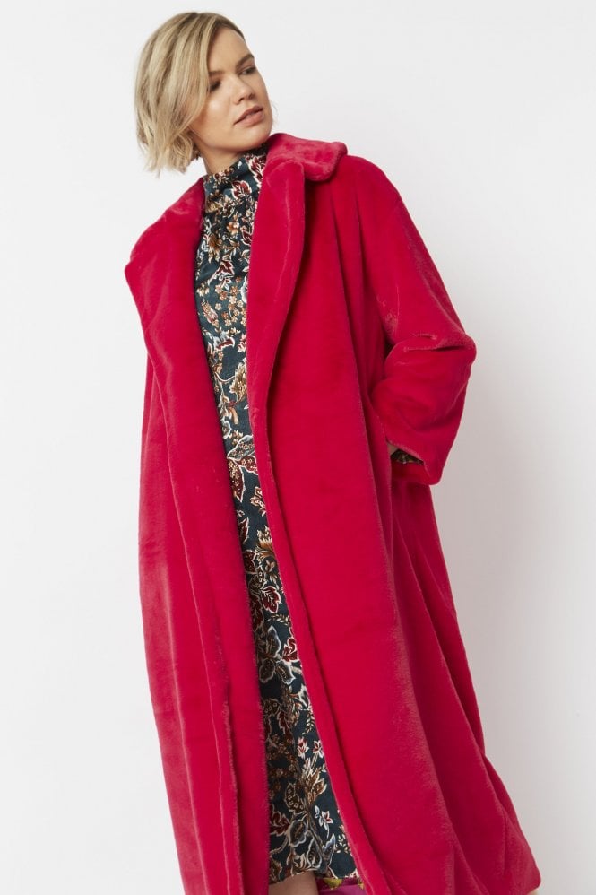 JAYLEY Pink Faux Fur Maxi Coat