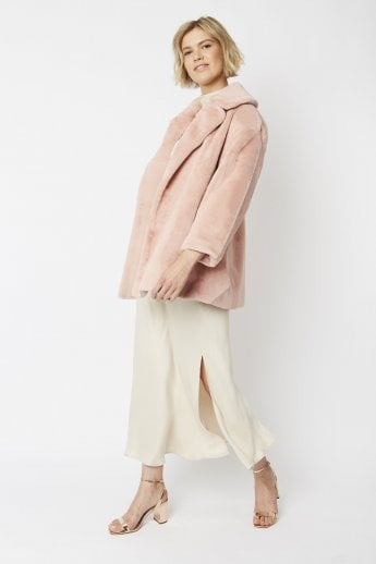 Pink Faux Fur Midi Coat