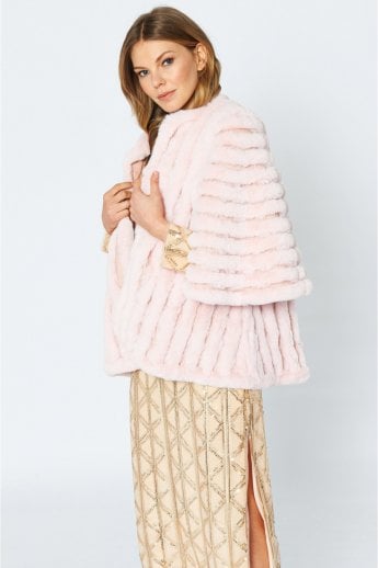 Pink Faux Fur Striped Coat