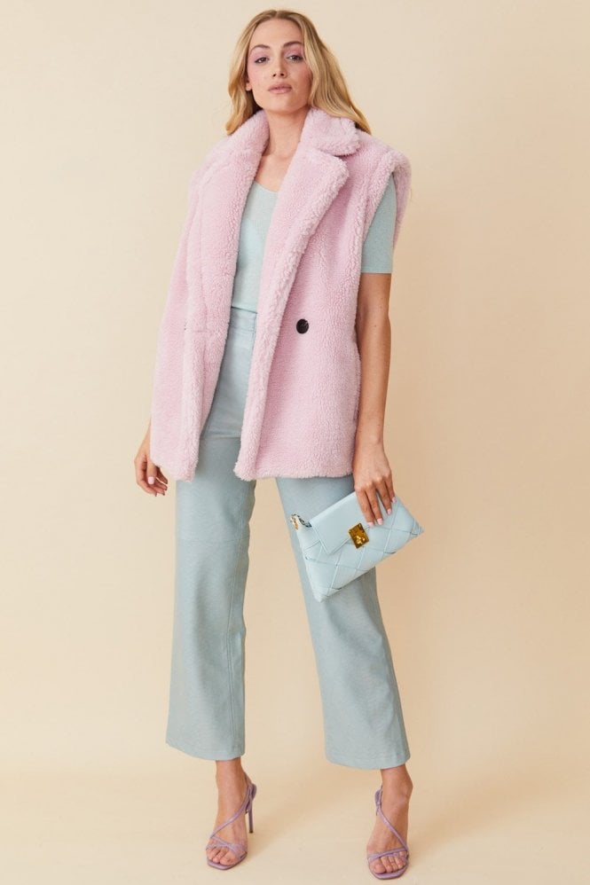 JAYLEY Pink Faux Shearling Midi Vest