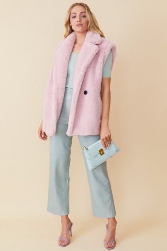 Pink Faux Shearling Midi Gilet | Waistcoat