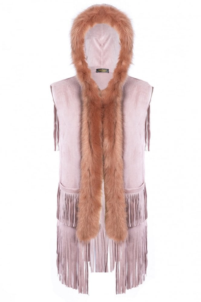 JAYLEY Pink Faux Suede and Faux Fur Vest