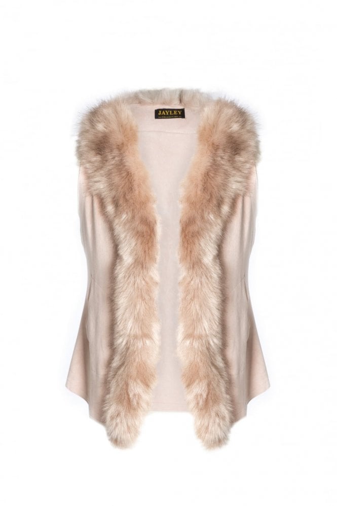 JAYLEY Pink Faux Suede and Faux Fur Vest