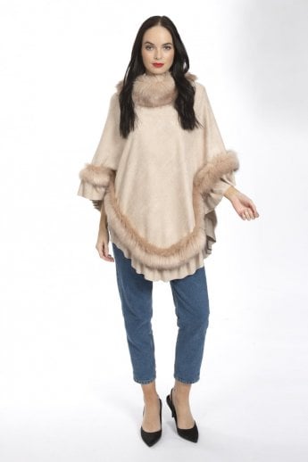 Pink Faux Suede and Faux Fur Poncho