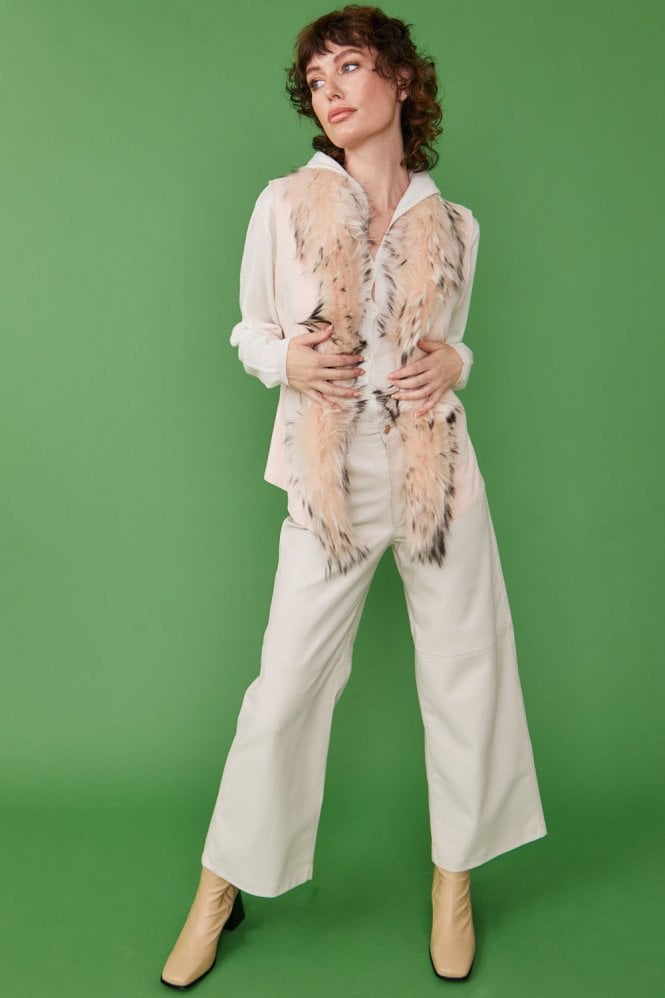 JAYLEY Pink Faux Suede and Fox Fur Gilet