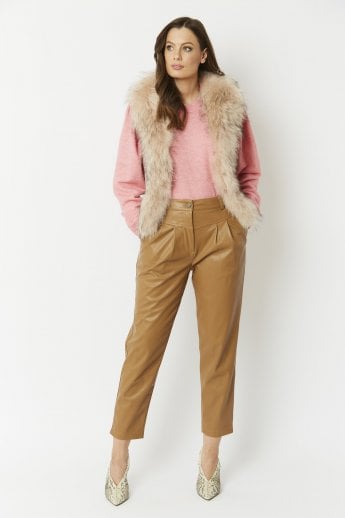 Pink Faux Suede Gilet with Fox Fur Trim