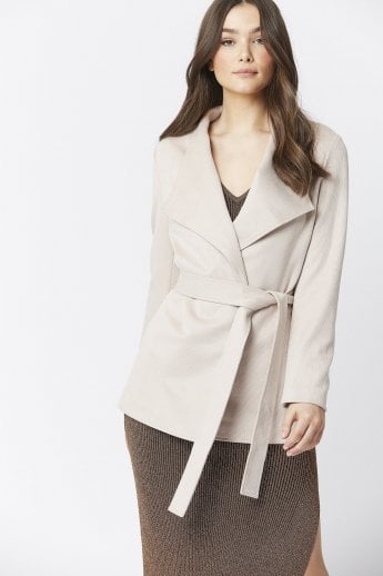 Pink Faux Suede Jacket Tie Waist