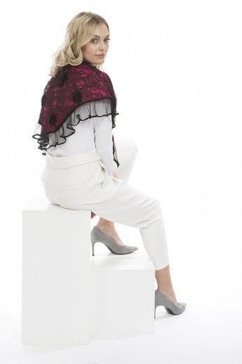 Pink Fine Knit and Lace Scarf