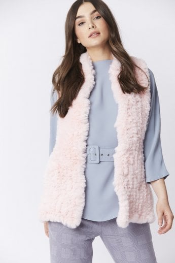 Pink Hand Knitted Faux Fur Gilet | Waistcoat