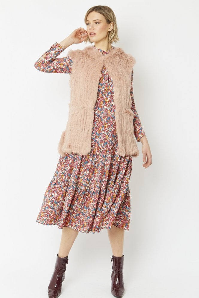 JAYLEY Pink Hooded Long Coney Fur Gilet