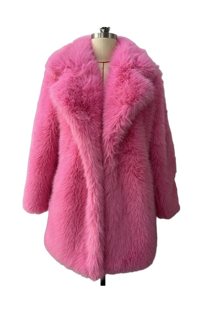JAYLEY Pink Knitted Bamboo Faux Fur Coat