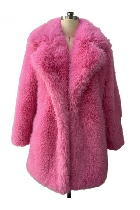 Pink Knitted Bamboo Faux Fur Coat