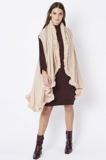 Pink Knitted Cape with Coney Fur Trim
