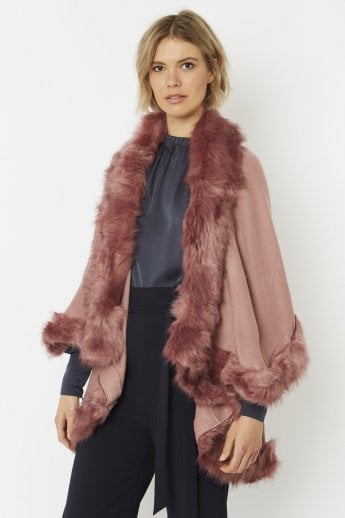 Pink Knitted Luxury Faux Fur Cape