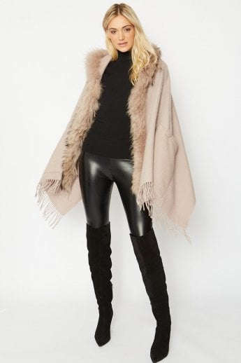 Pink Lambswool Fox Hooded Wrap