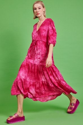 Pink Love Herb Ruffle Maxi Dress