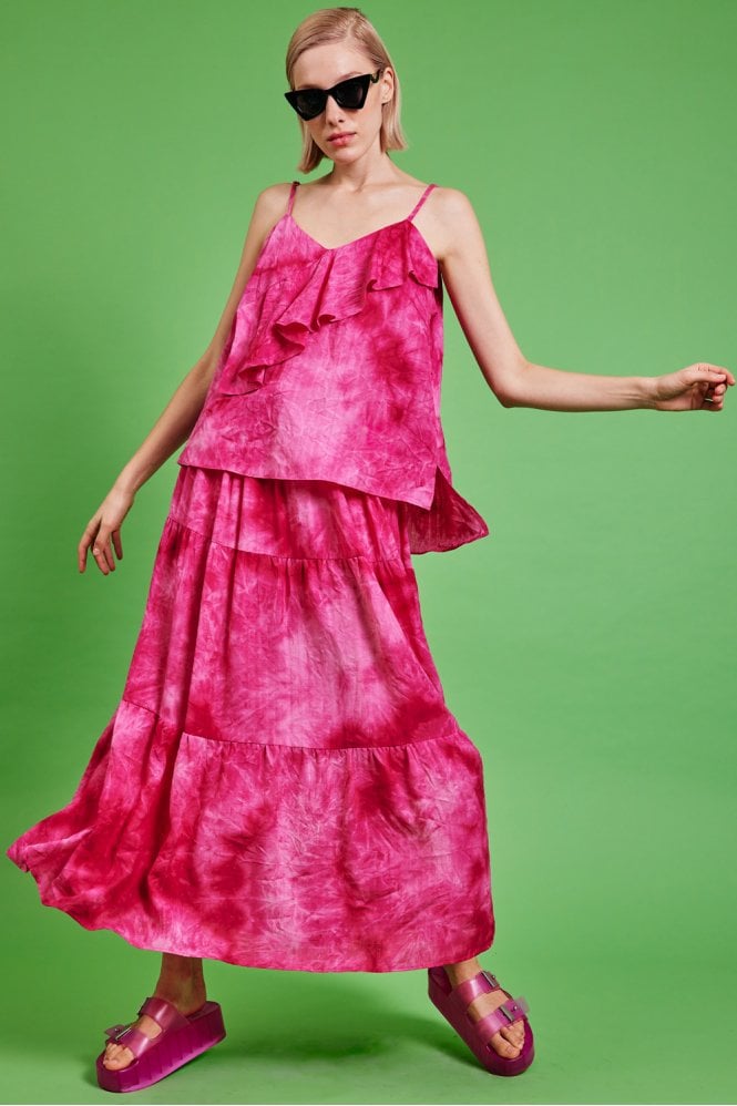 JAYLEY Pink Love Herb Ruffle Maxi Skirt