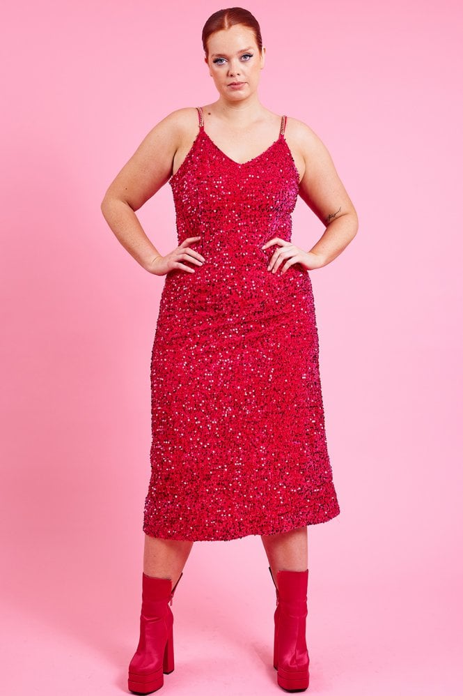 JAYLEY Pink Maxi Sequin Cami Dress