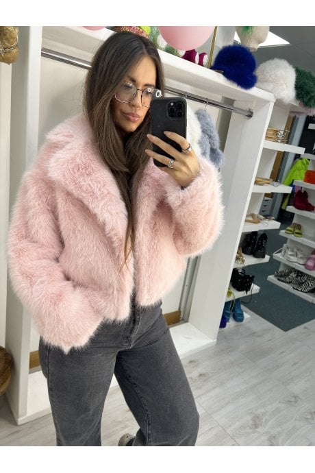 Pink Bamboo Blend Faux Fur Cropped Natalie Jacket