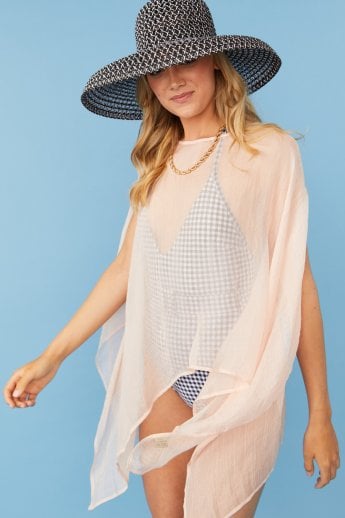 Pink Semi-Sheer Silk Blend Poncho
