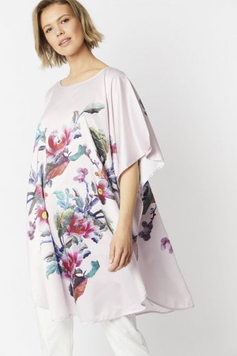 Pink Silk Blend Digital Print Kimono Dress