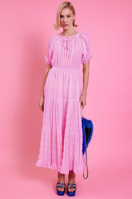 Pink Silk Blend Maxi Ruffle Dress