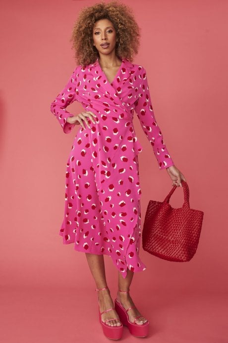 Pink Silk Blend Sorrento Wrap Maxi Dress