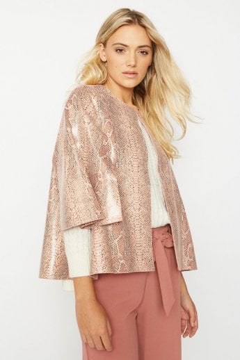 Pink Snake Print Faux Suede Cape
