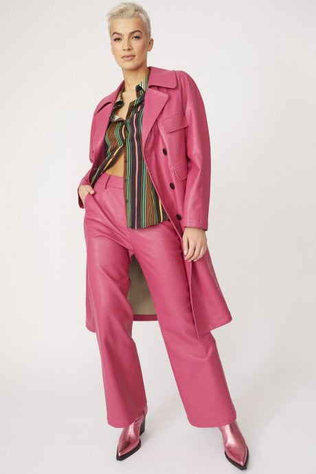 Pink Tencel Blend Eco Leather Trench Coat