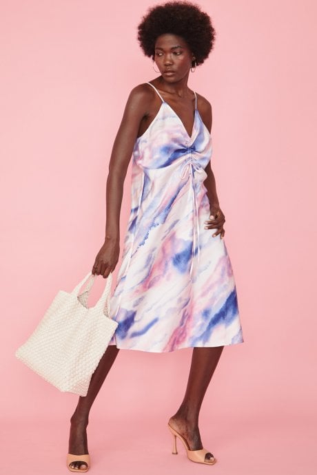 Pink Tie Dye Ruffle Cami Dress