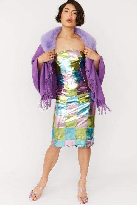 Purple Cashmere Blend Faux Fur Collar Wrap