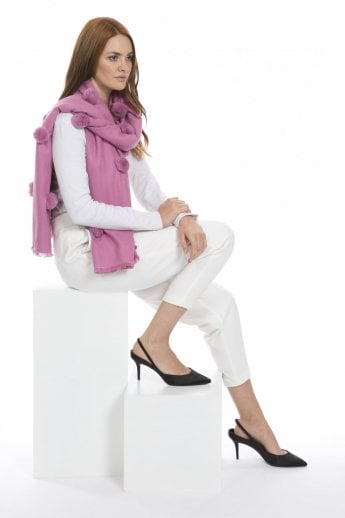 Purple Cashmere Blend Faux Fur Pom Pom Wrap