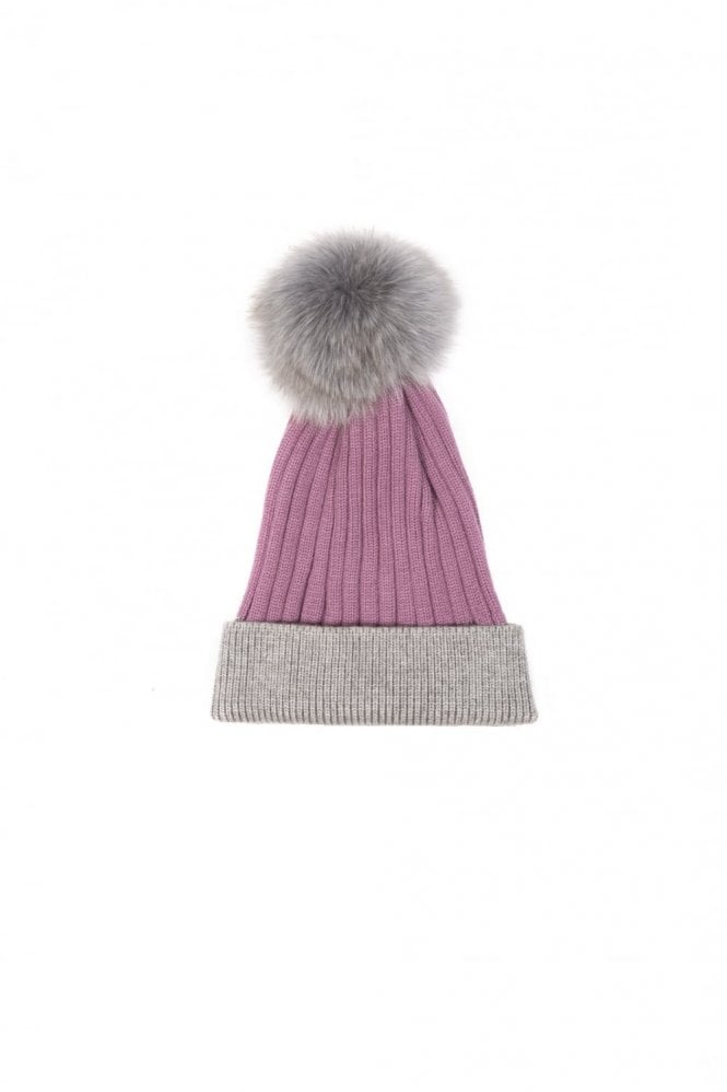 JAYLEY Purple Cashmere Blend Fox Fur Pom Pom Hat