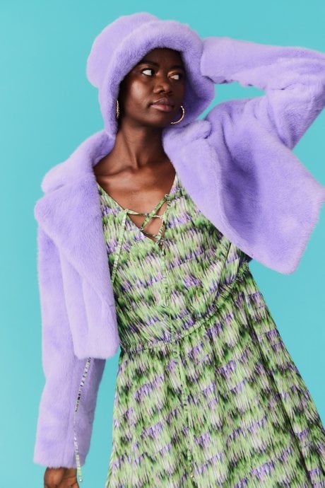 Purple Faux Fur Cropped Jacket