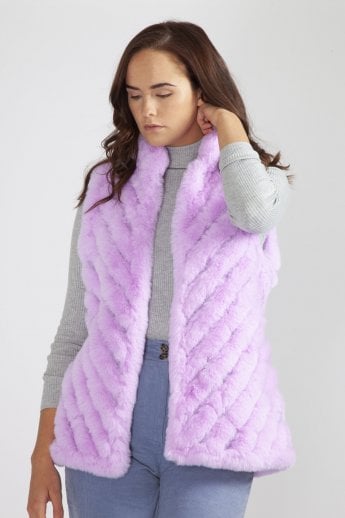 Purple Faux Fur Faux Suede Diagonal Stripe Gilet | Waistcoat