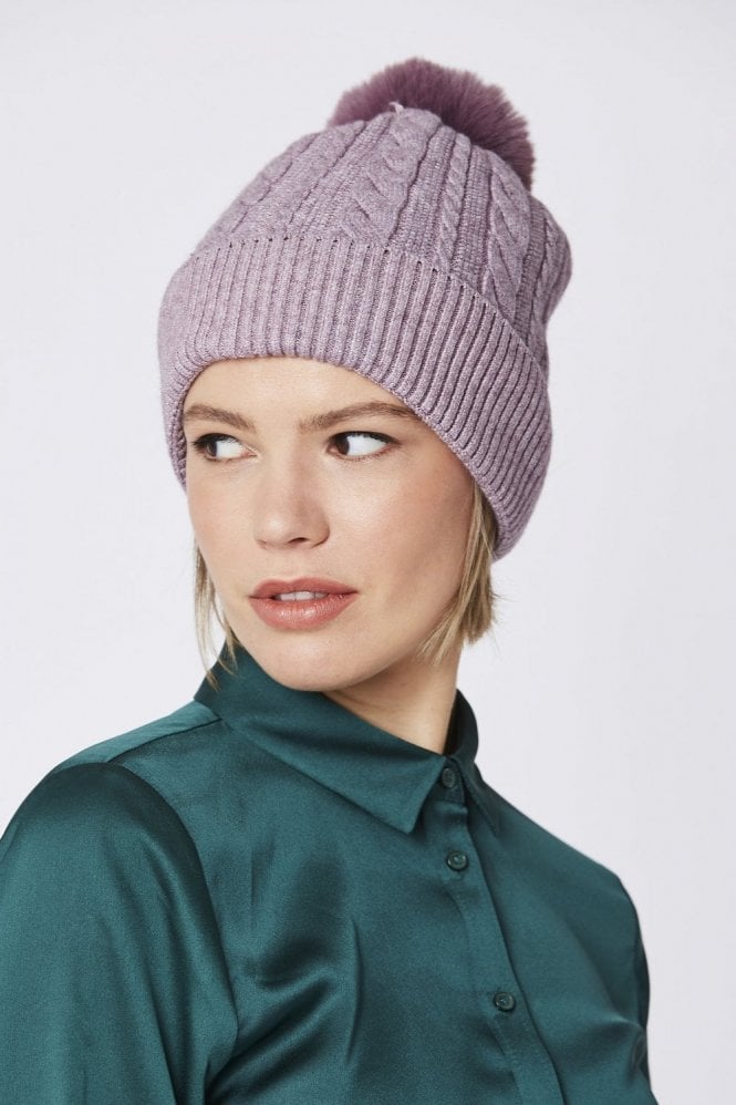 JAYLEY Purple Faux Fur Pom Pom Hat