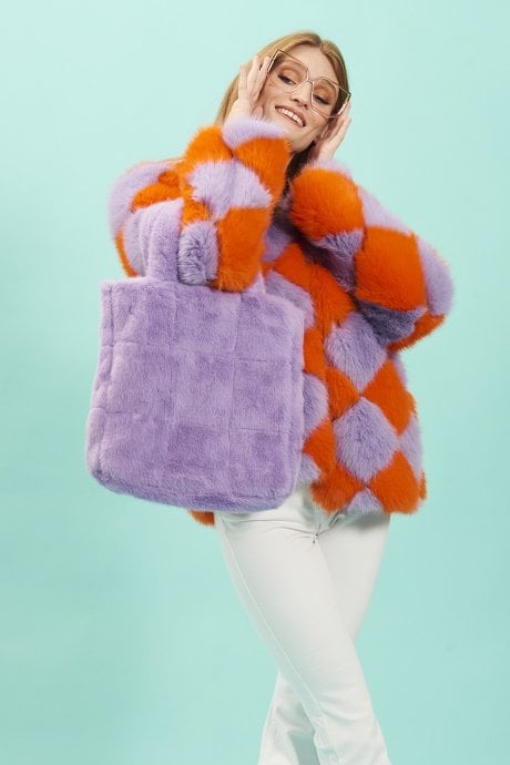 Purple Faux Fur Tote Bag